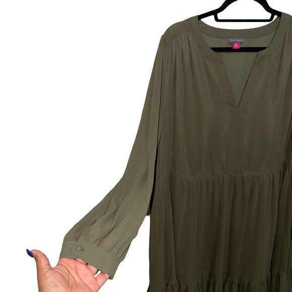 Vince Camuto Solid Long-Sleeve Split-Neck Tiered baby Doll Dress Size 2X - Picture 5 of 15